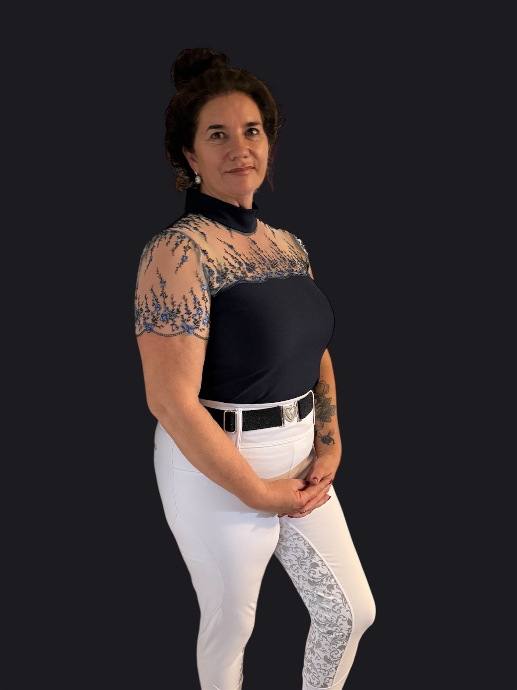 AUSTRALIAN MADE Grey or NAVY BLUE short sleeve floral lace equestrian shirt with lace chest … The CALLIE. Made to order